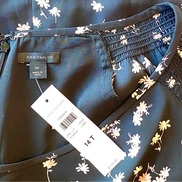 NWT Ann Taylor Black Floral Long Sleeve Boho Dress, Size 14T - Picture 9 of 9